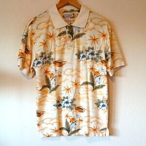 Summa Hawaiian Print Polo Shirt Cotton Boats And Flowers